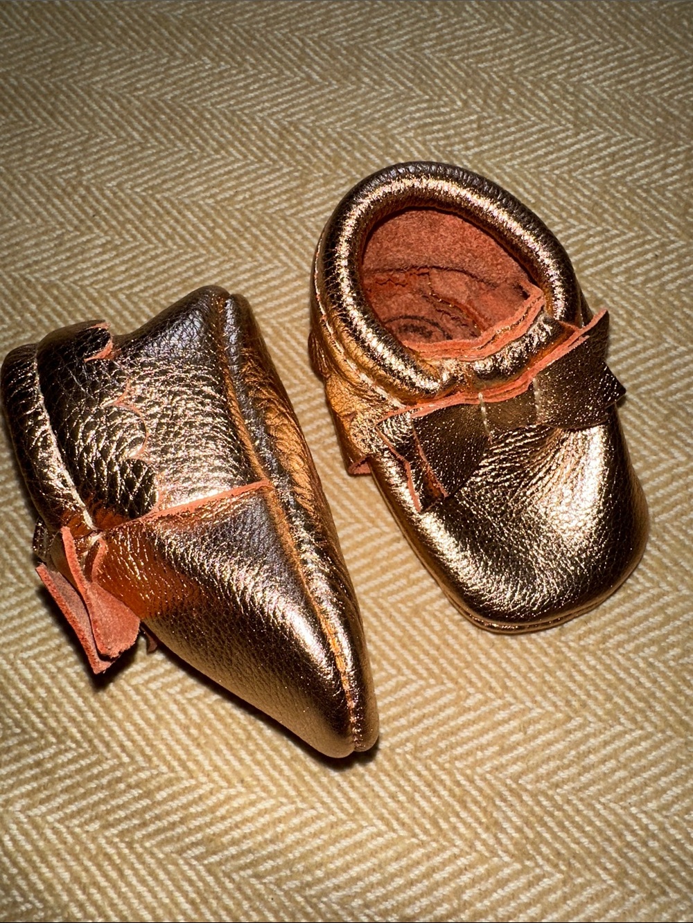 FREE Metallic Rose Gold Baby Moccasins with Bow